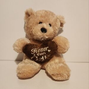 8 1/2” DanDee Beige Bear holding “Hotter than Coffee” Heart Plush Stuffed Animal